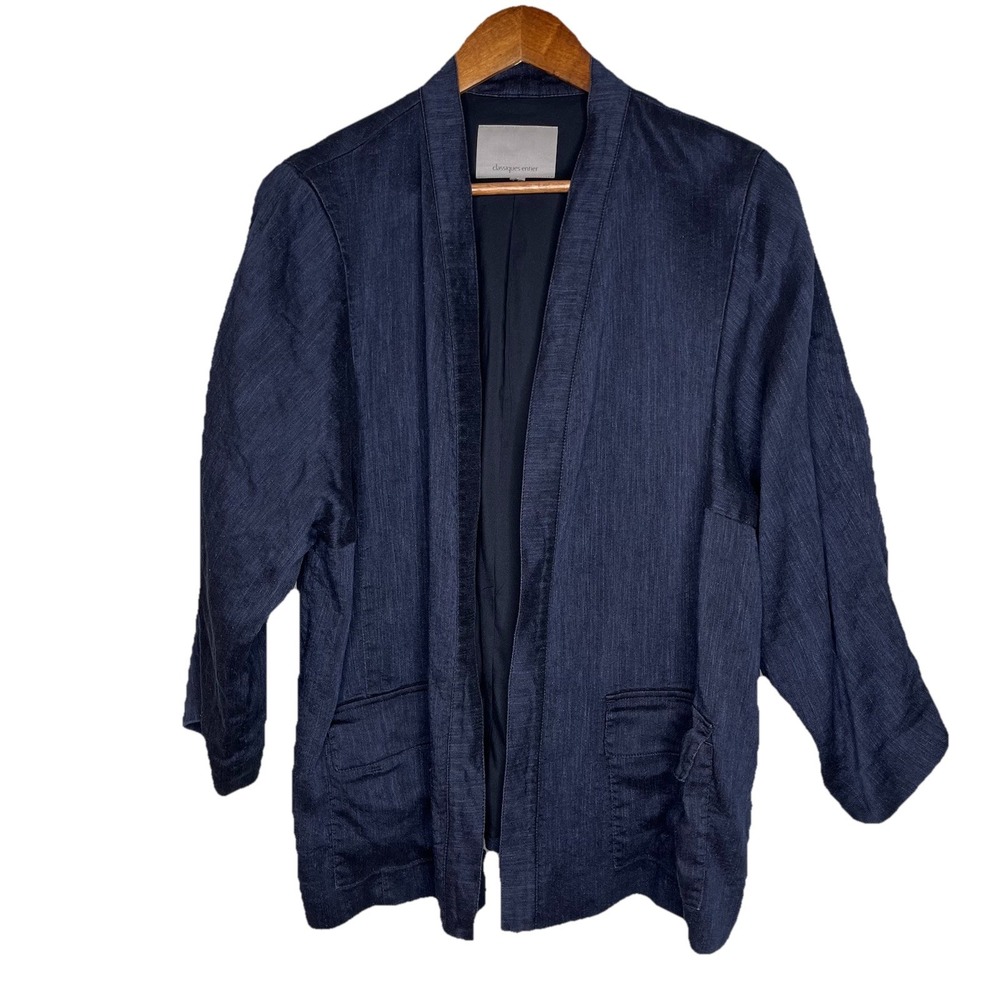 Classiques Entier Womens XL Jacket Blazer Navy Cotton Linen Old Money Capsule